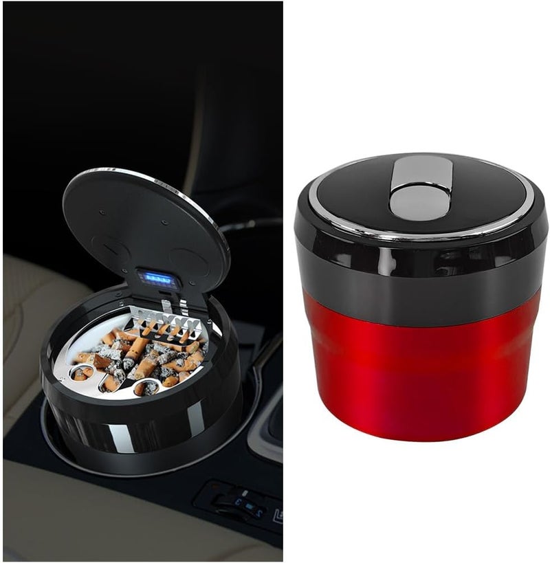 Sandfren Car Ashtray with Lid, Portable Mini Vehicle Smokeless Smoking Cylinder Cup Holder Ash Tray, Detachable Cigarette Trash Can with LED Blue Light, Universal Automotive Accessories(Red) - Image 1